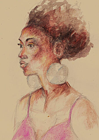 Young black woman - watercolour on paper